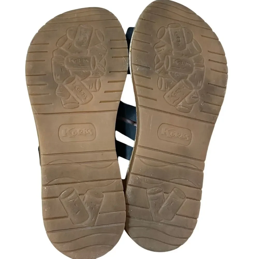 KORKS Women's 6 Black Shay Strapy‎ Faux Leather Slip on Comfort Sandal